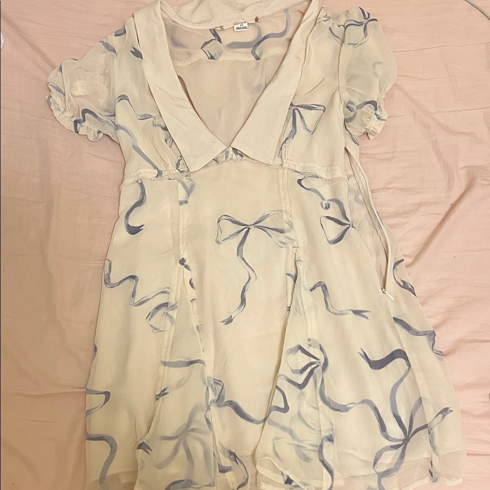 Urban Outfitters Cream with Blue Bows Dress